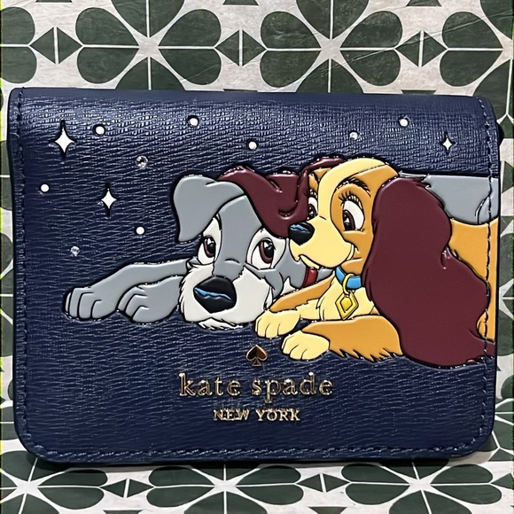 ♠️kate spade X Disney Lady and the Tramp Small Compact Bifold Wallet, Navy NWT - Picture 7 of 13